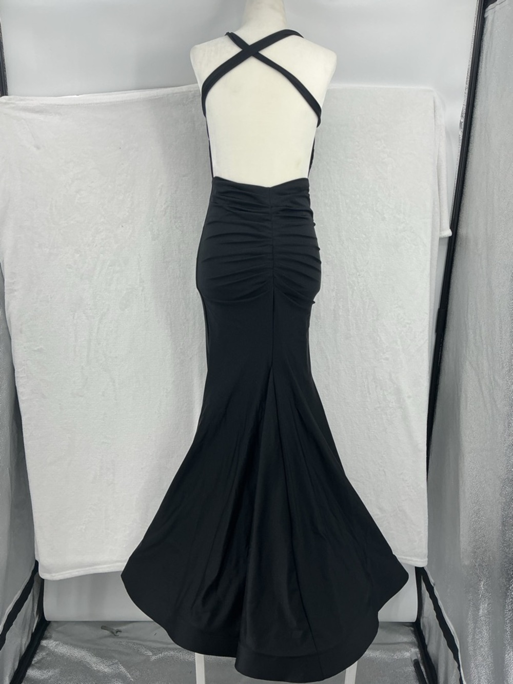 Black Backless Crisscross Evening Gown 809 - Picture 3 of 6
